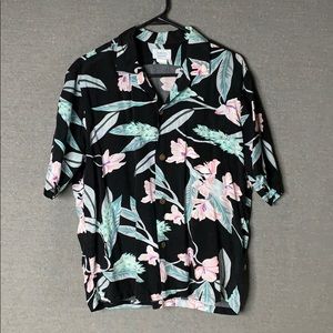 Teal pink and black Hawaiian top